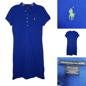 Polo Ralph Lauren Sport Womens Medium Pique Polo Shirt Dress Blue Pony Logo